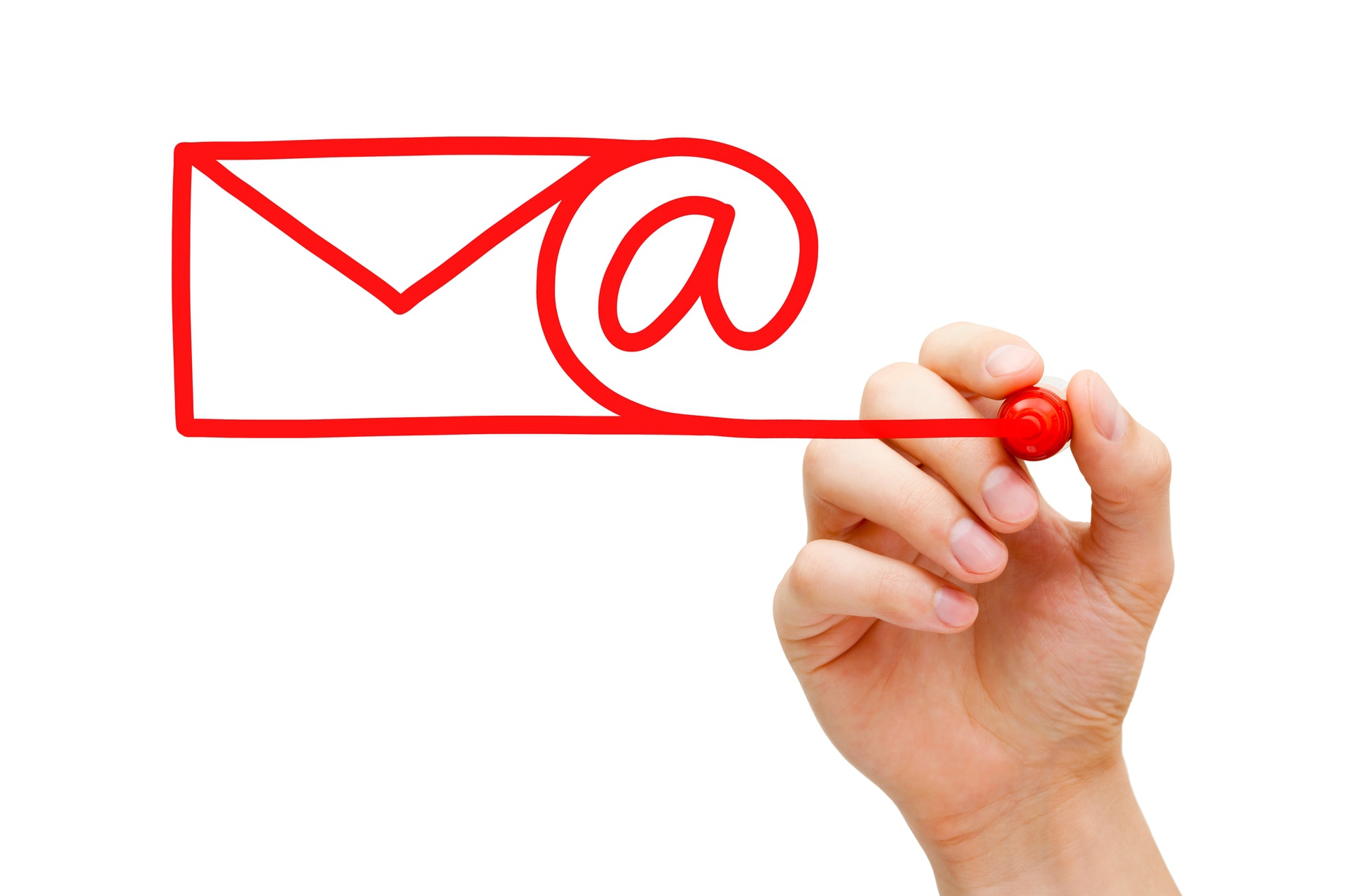 hand drawing an envelope and @ symbol in red marker